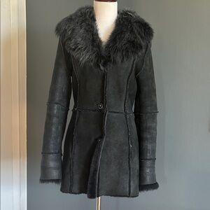 Alexander Julian thick shearling dark grey luxe coat
